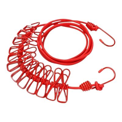 Portable Clothesline with Clips, Retractable Clothes Dryer, Clothesline Stand, Fabric Hanging Line (Red)