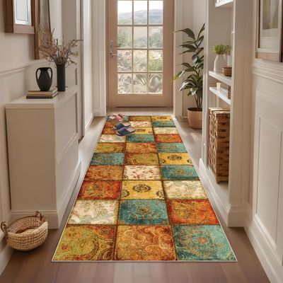 Non-Slip Hallway Runner Rug, 100 x 120 cm, Vintage Pattern