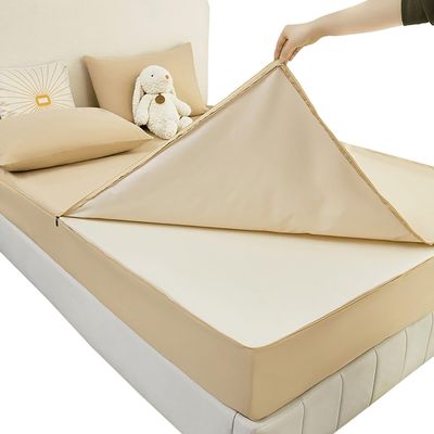 Waterproof Microfiber Mattress Protector with Zipper, Fitted-Sheet Style (Khaki, 150 x 190 + 20 cm)