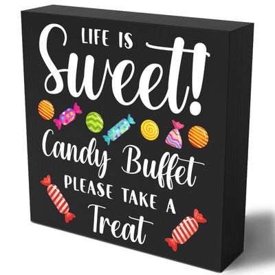 Funny Christmas Wooden Candy Buffet Sign, "Life Is Sweet Candy Buffet Please Take A Treat," Rustic Decor, 12.7 x 12.7 cm