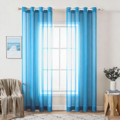 YUANZHI Sheer Voile Curtain, 180 x 230 cm, Semi-Transparent Polyester, Blue