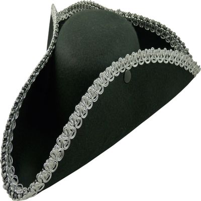 Felt Tricorn Pirate Hat for Costumes and Carnival (Black/Silver, 59 cm)