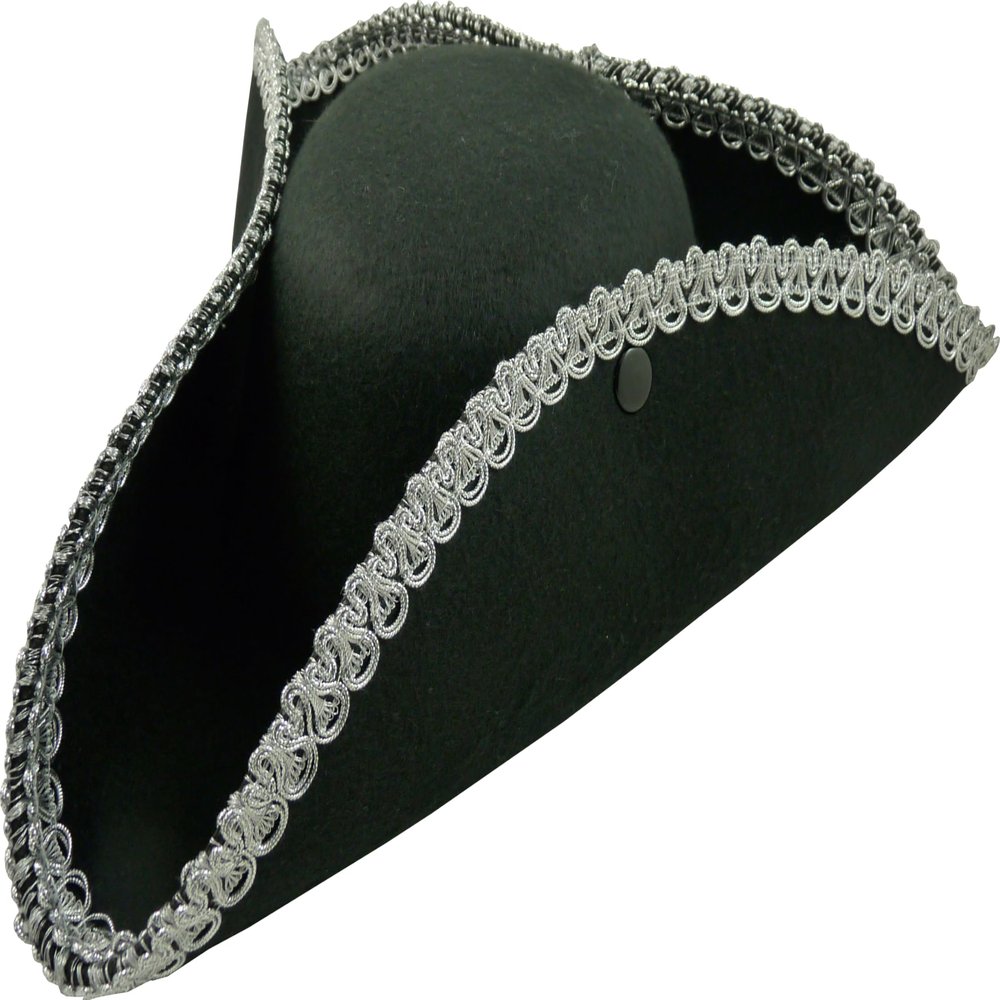Felt Tricorn Pirate Hat for Costumes and Carnival (Black/Silver, 59 cm)