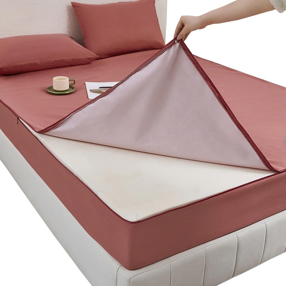 Mattress Protector 180 x 200/120 x 200 Microfiber with Zipper, Deep Pink, 200 x 210 + 30 cm