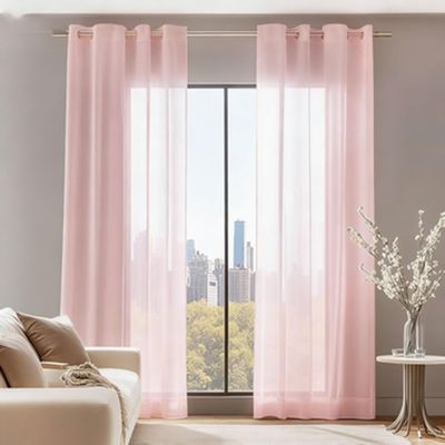 YUANZHI Voile Curtain 80 x 240 cm, Semi-Sheer Polyester, Pink