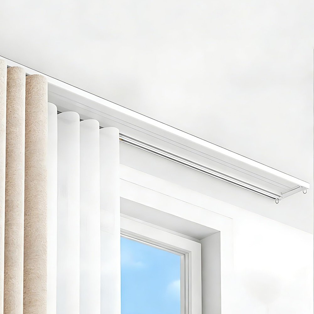 2-Track Ceiling Curtain Rail, Ultra-Thin, White, 420 cm/13.8 ft