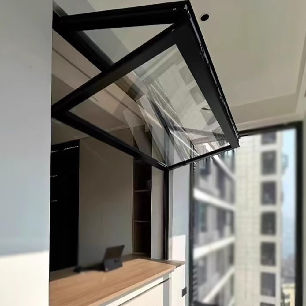 Folding Concession Stand Serving Window, Tempered Glass, Sliding Kitchen Window, Commercial Aluminum Frame with Locking Handle (110 x 80 cm)