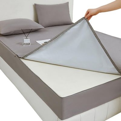 Waterproof Mattress Protector 180 x 200/120 x 200 cm, Microfiber, Zippered Fitted Sheet, Gray, 130 x 200 + 20 cm