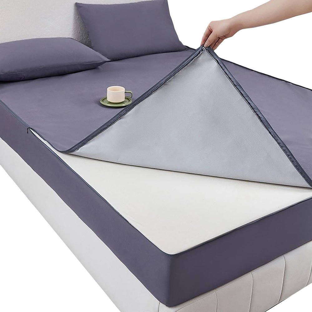 Mattress Protector 180 x 200/120 x 200, Microfiber, Zipper, Fitted Sheet, Waterproof, Purple, 160 x 200 + 15 cm