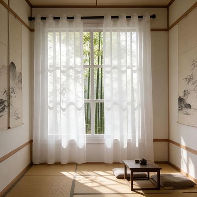 YUANZHI Voile Sheer Curtain 210 x 210 cm, Transparent, Airy, Modern, White