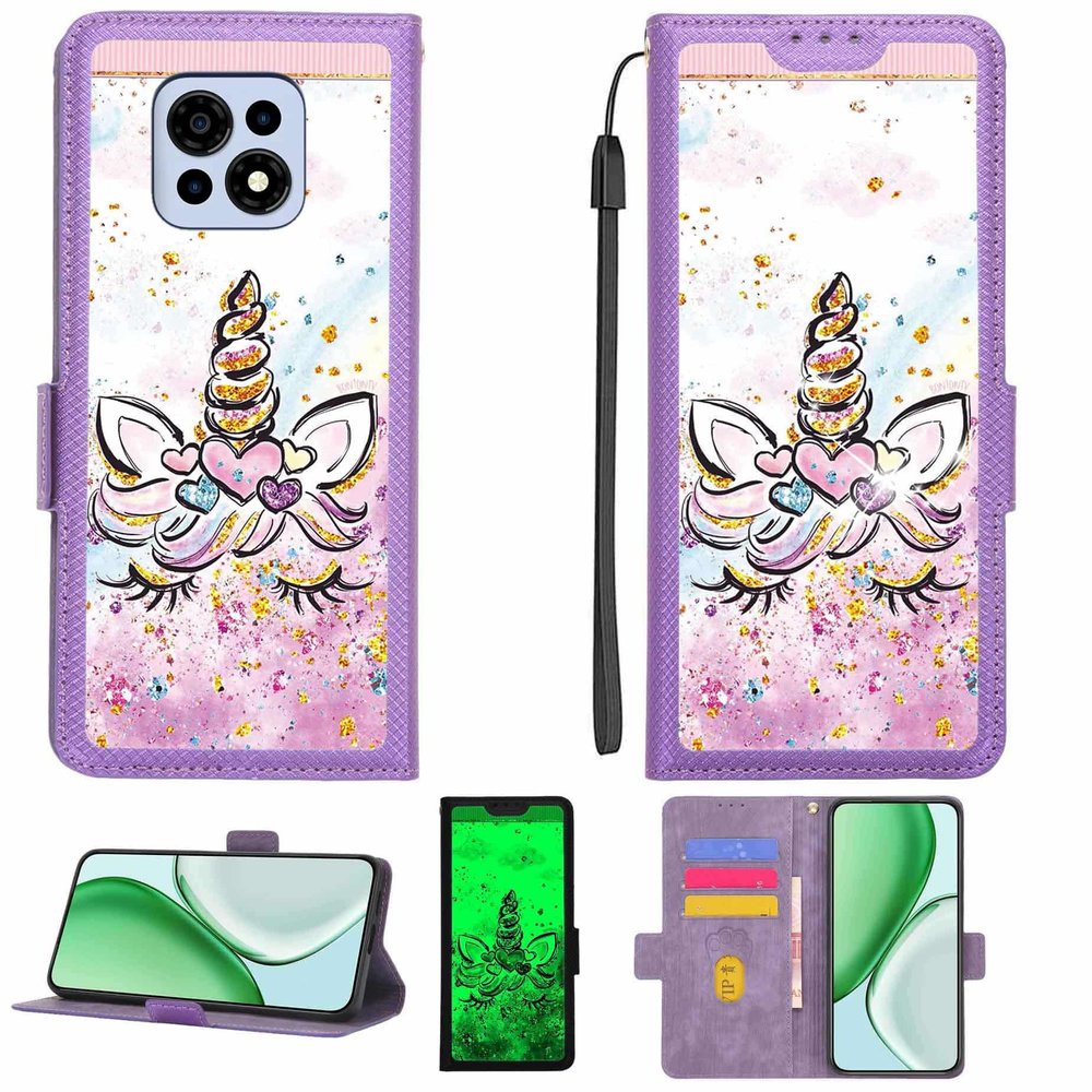 Kinetijy Case for Casper Via M35 with 9H HD Screen Protector, RFID Blocking, Gold Glitter and Glow