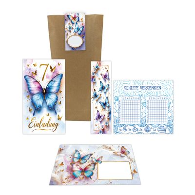 8 Butterfly Invitations for a Girl’s 7th Birthday with Envelopes and Party Favors