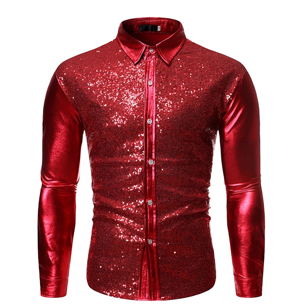 Men's Sequin Shirt, 1980s Disco Party Costume Top