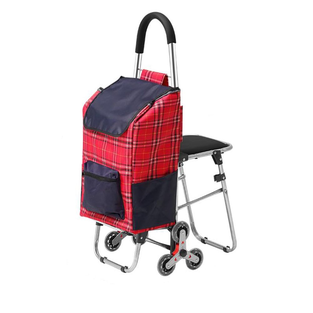 Durable Foldable Shopping Cart with Seat, 4-Wheel Climbing Design