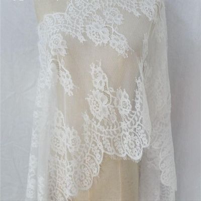 Double-Sided Eyelash Lace Trim Mesh Fabric for Clothing and Home Decor, Black and White