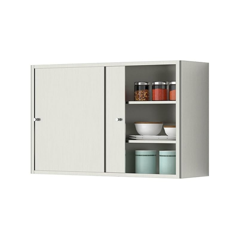 Wall-Mounted Stainless Steel Garage Cabinet with Sliding Door, Adjustable Shelves, 60 x 40 x 14 cm, Durable Silver Finish