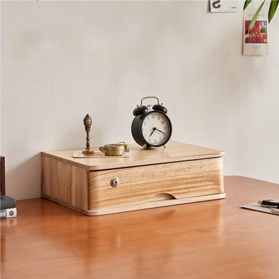 Lockable Solid Wood File Cabinet, Single-Tier Desk Storage Box