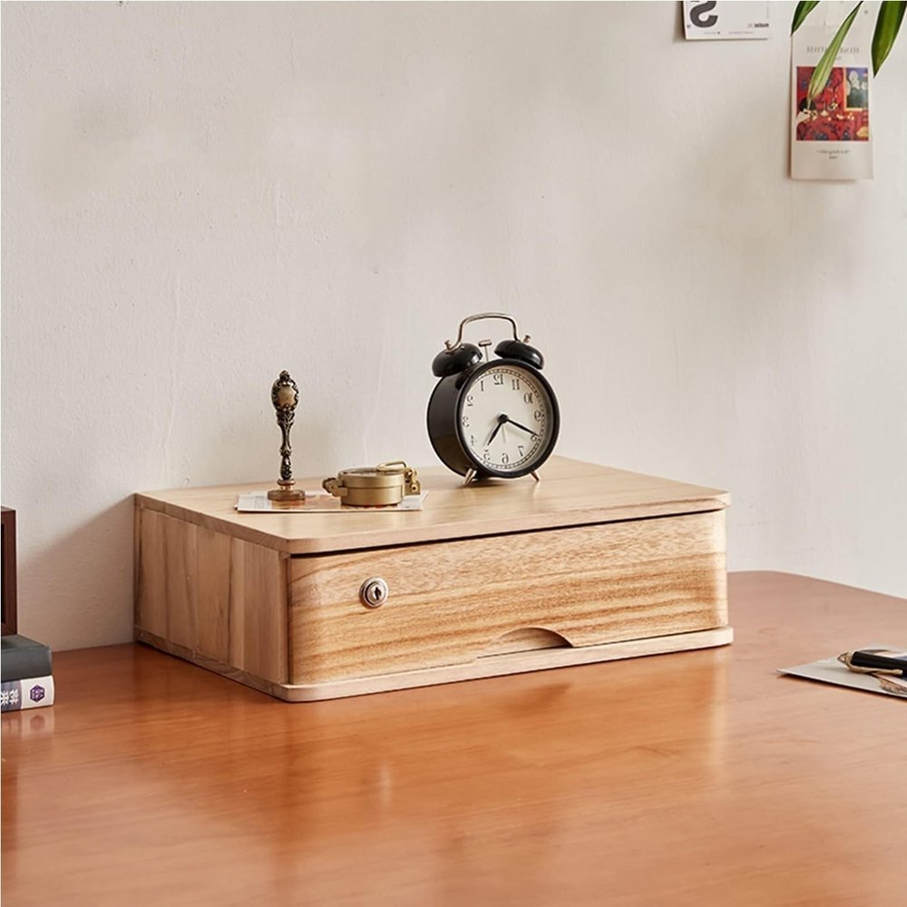 Lockable Solid Wood File Cabinet, Single-Tier Desk Storage Box