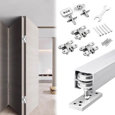 Vibeo Folding Door Hardware Set with 3 Hinges, Quiet Sliding Track for Wardrobes, Aluminum Barn Door Profile, No Floor Track, 69 in/175 cm