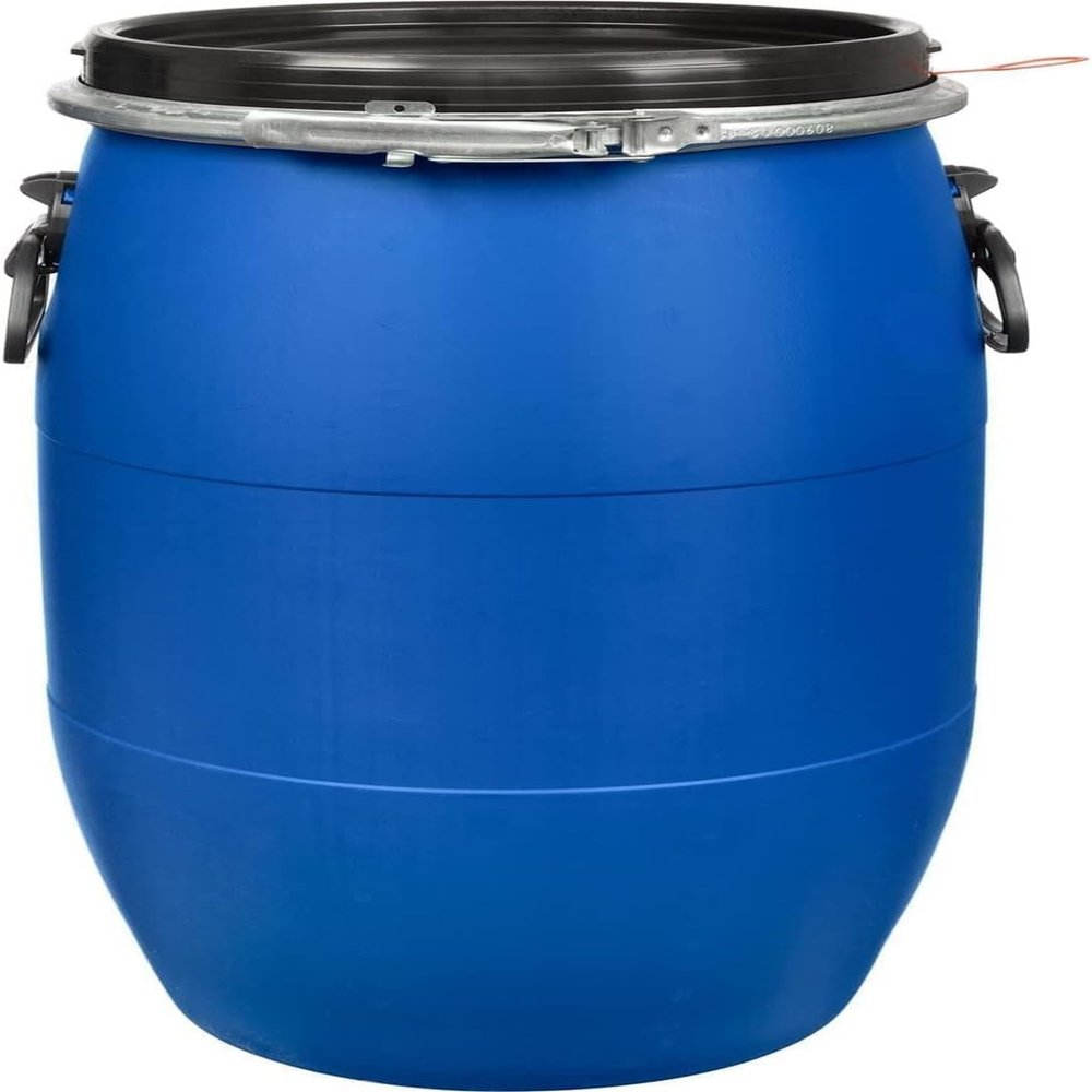 MJMLUCK Large Blue Plastic Barrel with Open Top, Lid and Locking Ring, Food-Safe for Shipping, Airtight Industrial Storage Container (120 L)