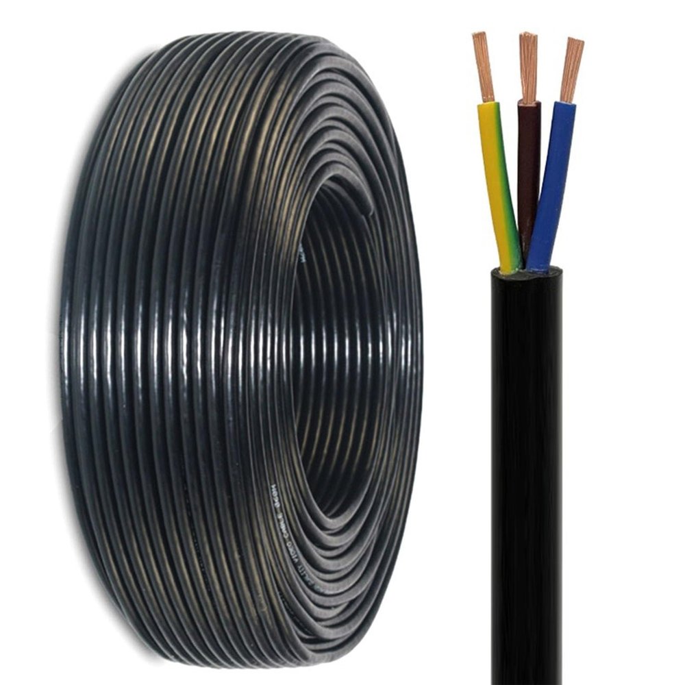 3-Core Flexible Power Cable, Oxygen-Free Copper, PVC, Flame-Retardant, 60 ft, 3C-2.5 mm