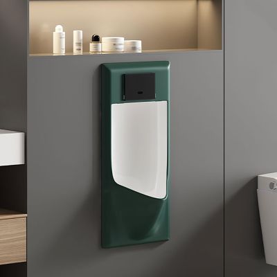 Commercial Ceramic Urinal, Wall-Mounted Sensor Urinal for Men with Splash Guard and Open Access Panel, Built-In Toilet for Hotels, Malls, Airports (Green)