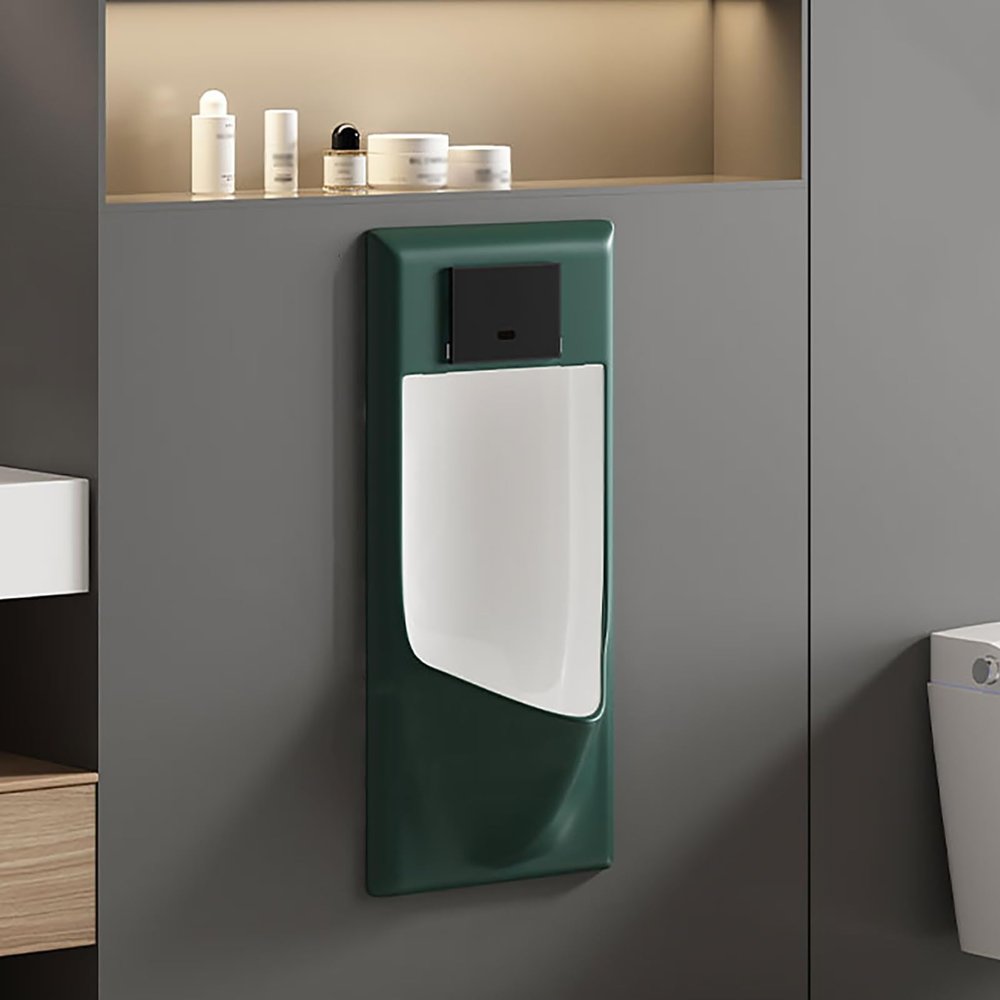 Commercial Ceramic Urinal, Wall-Mounted Sensor Urinal for Men with Splash Guard and Open Access Panel, Built-In Toilet for Hotels, Malls, Airports (Green)
