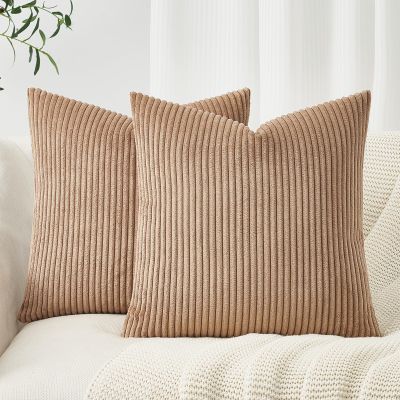 Topfinel Brown Corduroy Throw Pillow Covers, 18 x 18 in, Set of 2