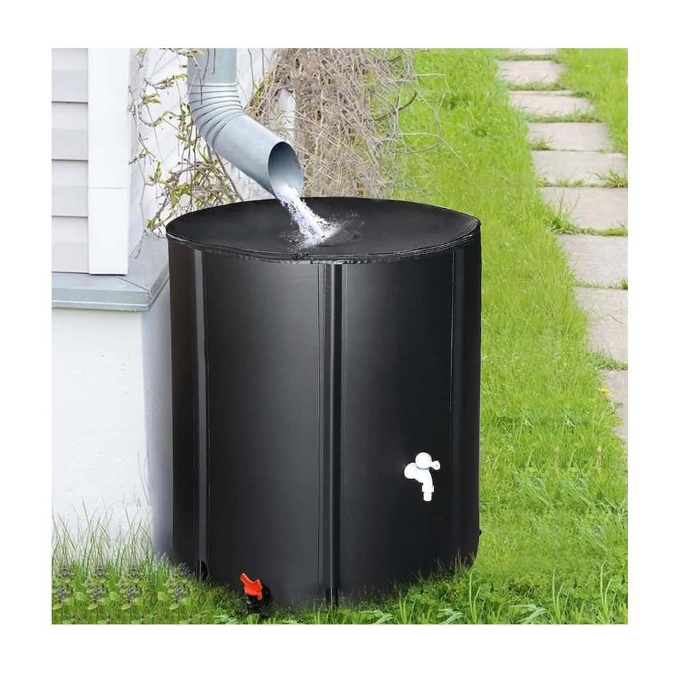 Portable 200 L Rainwater Storage Tank, Foldable Black Rain Barrel