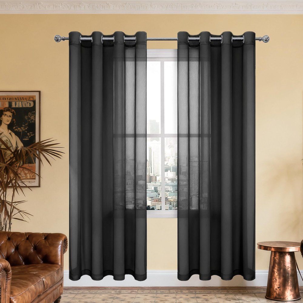 PINGSANL Sheer Grommet Curtains, 270 x 220 cm, Black