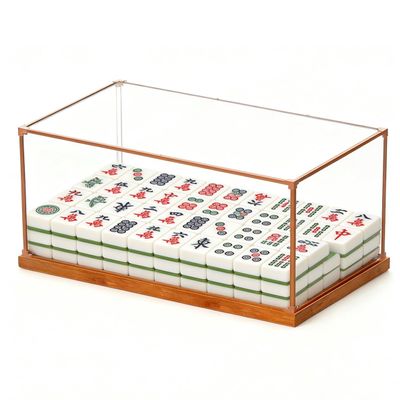 Brown Long Acrylic Display Case for Mahjong Tiles and Mini Figures, Dustproof, with Seamless Alloy Frame (45 x 30 x 20 cm / 18 x 12 x 8 in)