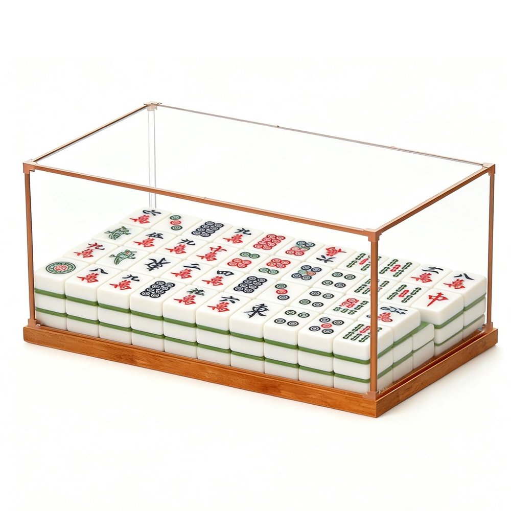 Brown Long Acrylic Display Case for Mahjong Tiles and Mini Figures, Dustproof, with Seamless Alloy Frame (45 x 30 x 20 cm / 18 x 12 x 8 in)