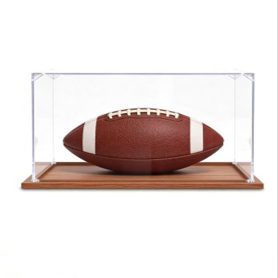 Extra-Long Acrylic Rugby Ball Display Case with Wooden Base, Easy to Install (40 x 25 x 35 cm / 16 x 10 x 14 in)