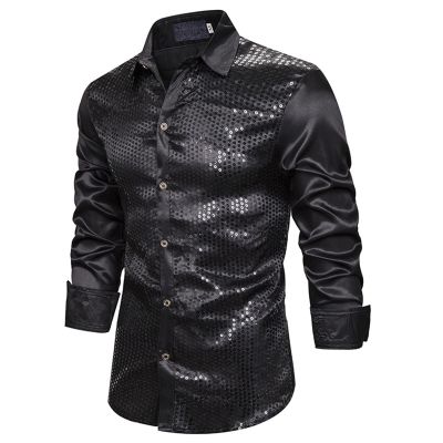 Men's Glitter Shirt, Long-Sleeve 70s/80s Disco Costume Top