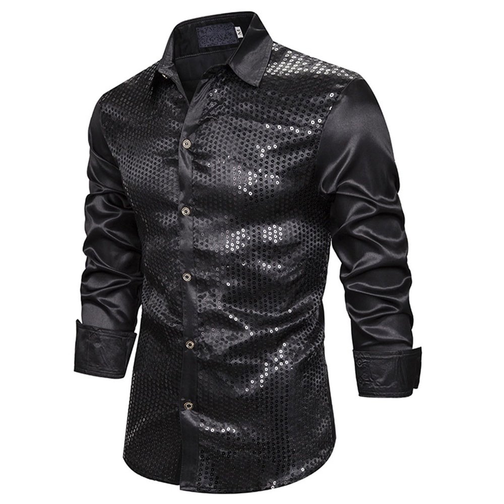 Men's Glitter Shirt, Long-Sleeve 70s/80s Disco Costume Top