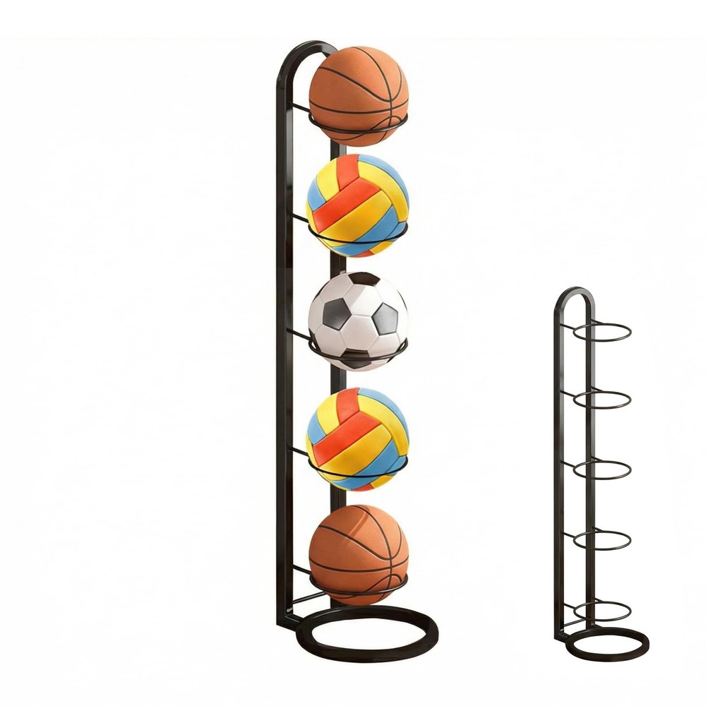5-Tier Ball Storage Rack, Freestanding Metal Ball Holder