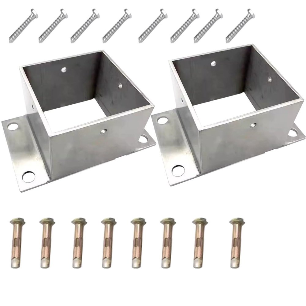 2-Pack Heavy-Duty Metal Fence Post Anchors, Galvanized Iron Brackets for Porch Railings and Fence Installation (100 x 80 mm)