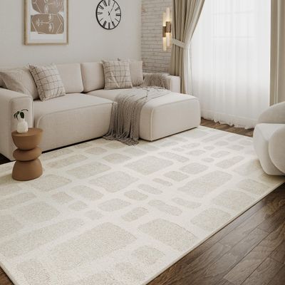 TAPISO Terra Short-Pile Rug, White/Cream/Beige, 120 x 170 cm