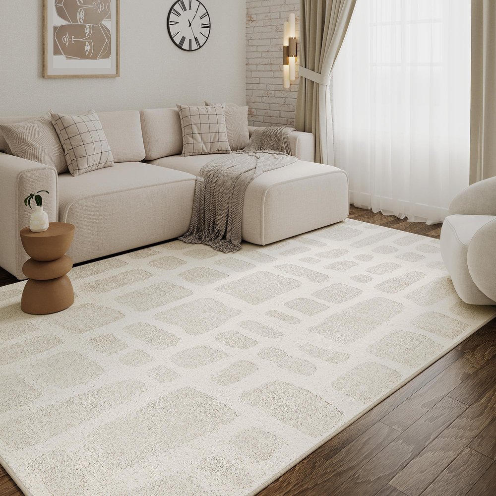 TAPISO Terra Short-Pile Rug, White/Cream/Beige, 120 x 170 cm