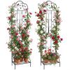 COSTWAY 2-Piece Metal Trellis Set, 3-in-1 Decorative Garden Fence, Plant Stand & Flower Shelf, Freestanding Climbing Support with Base, Black view 1