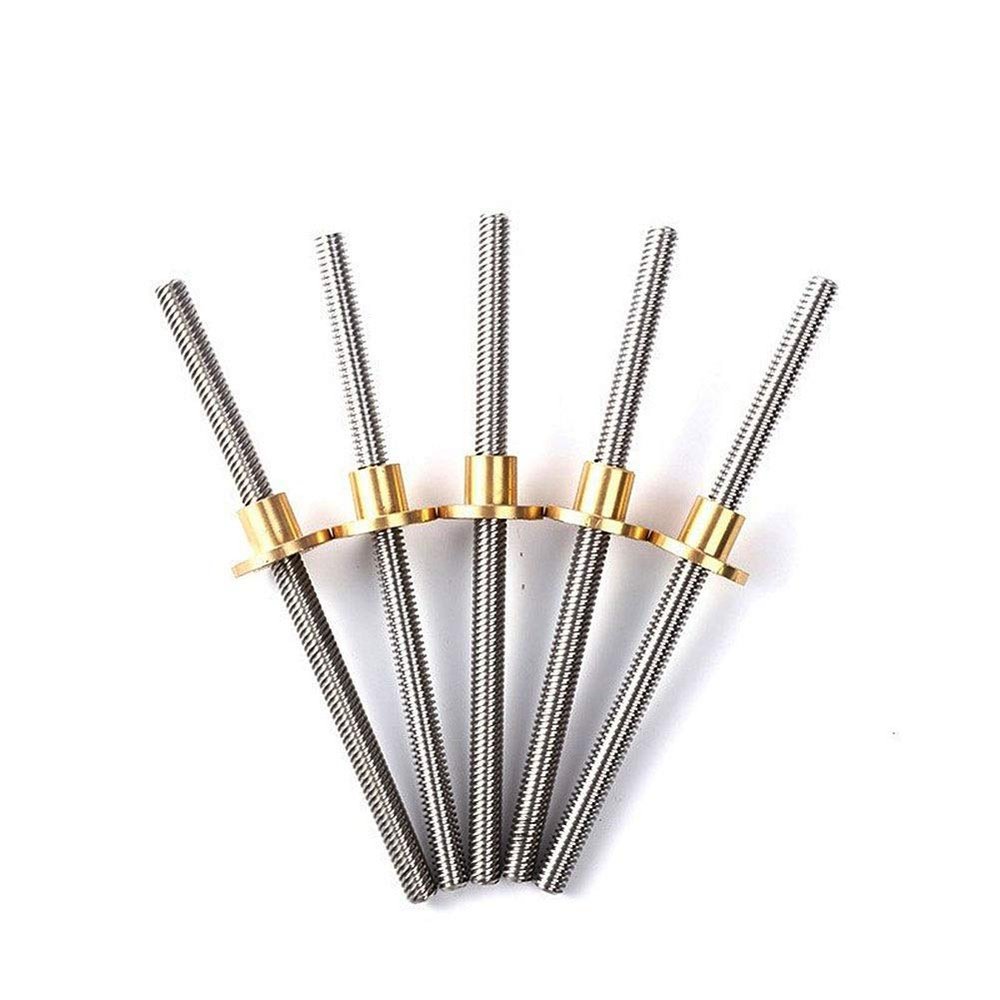 MRVAKDYDI Lead Screw with Brass Nut, T10 Threaded Rod for 3D Printers, Stainless Steel, 212 mm Pitch, 150550 mm, with Brass Nut (Lead 12 mm, 350 mm)