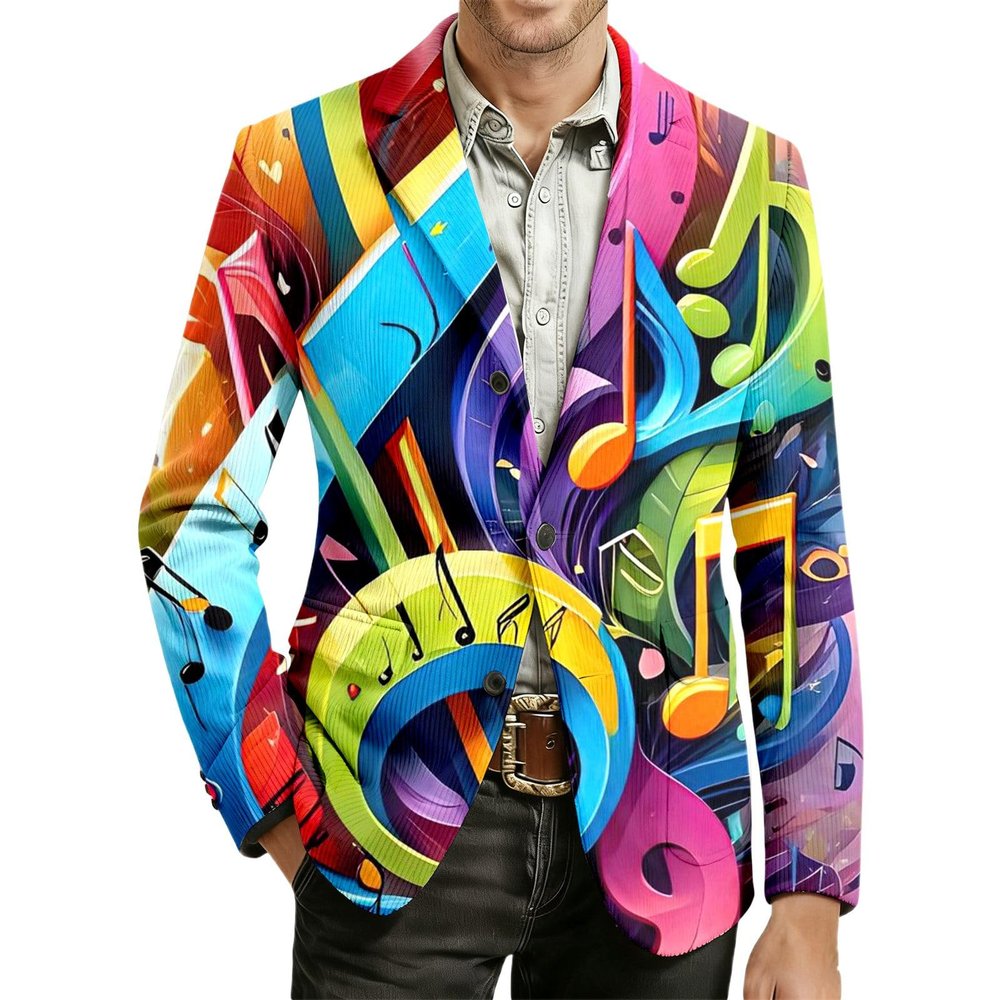 Men's Ribbed Velvet Blazer with Feather Motif, Colorful Carnival Jacket, Slim Fit, 03