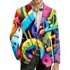 Men's Ribbed Velvet Blazer with Feather Motif, Colorful Carnival Jacket, Slim Fit, 03 view 1