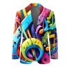 Men's Ribbed Velvet Blazer with Feather Motif, Colorful Carnival Jacket, Slim Fit, 03 view 2