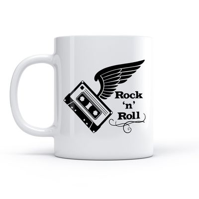 LAYEHDF Novelty Tea or Coffee Mug, Audiocassette Rock 'n' Roll Wings Sickers, 11 oz/320 ml
