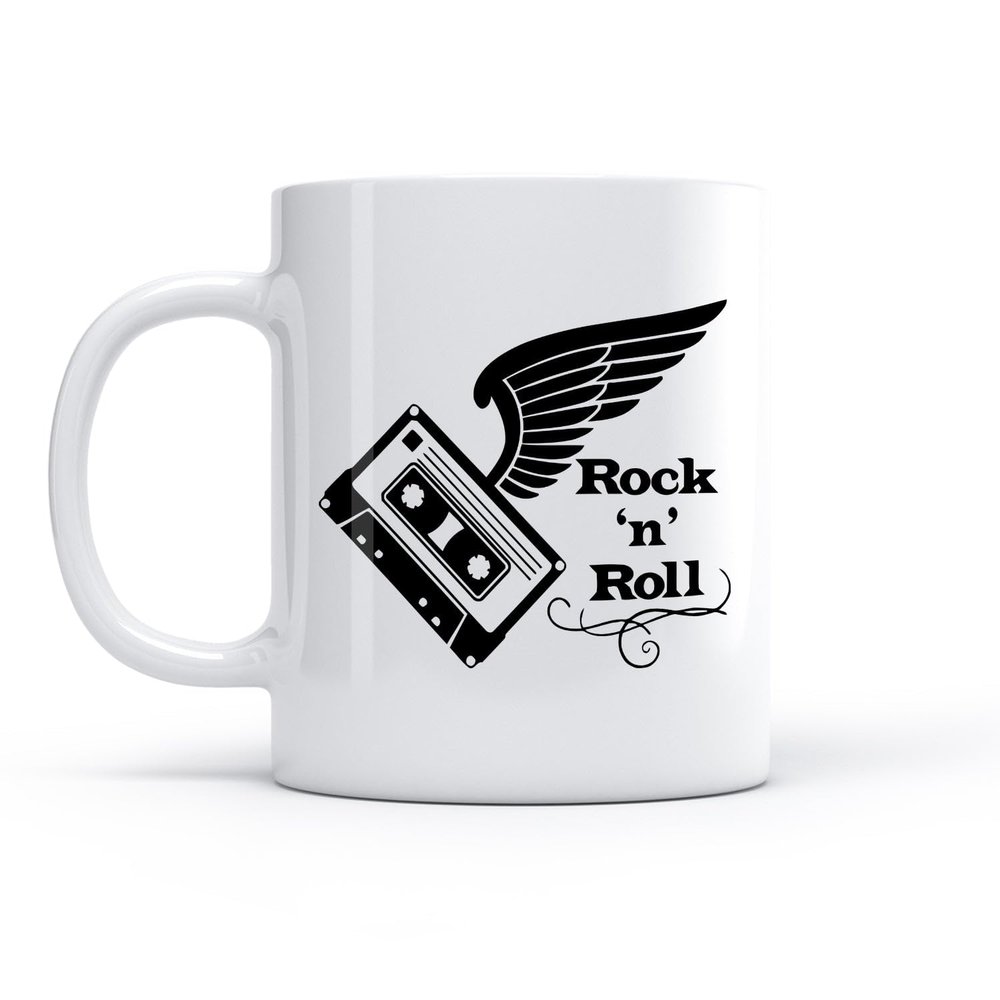 LAYEHDF Novelty Tea or Coffee Mug, Audiocassette Rock 'n' Roll Wings Sickers, 11 oz/320 ml