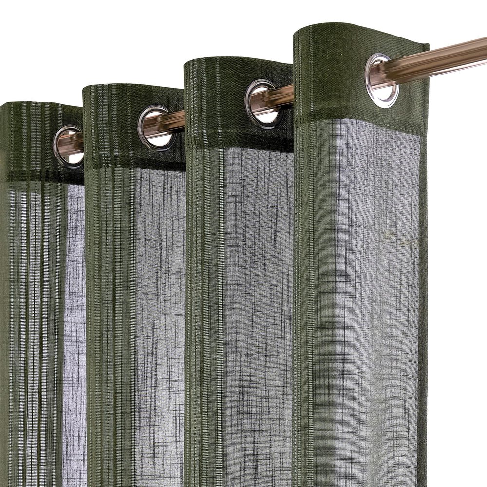 MYSKY HOME Olive Green Boho Linen-Blend Curtains with Eyelets, 240 cm, 2-Pack