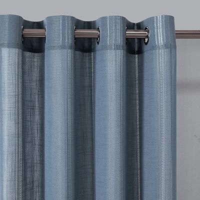 MYSKY HOME Blue Linen-Blend Curtain with Eyelets, 2-Piece Set, 140 x 240 cm