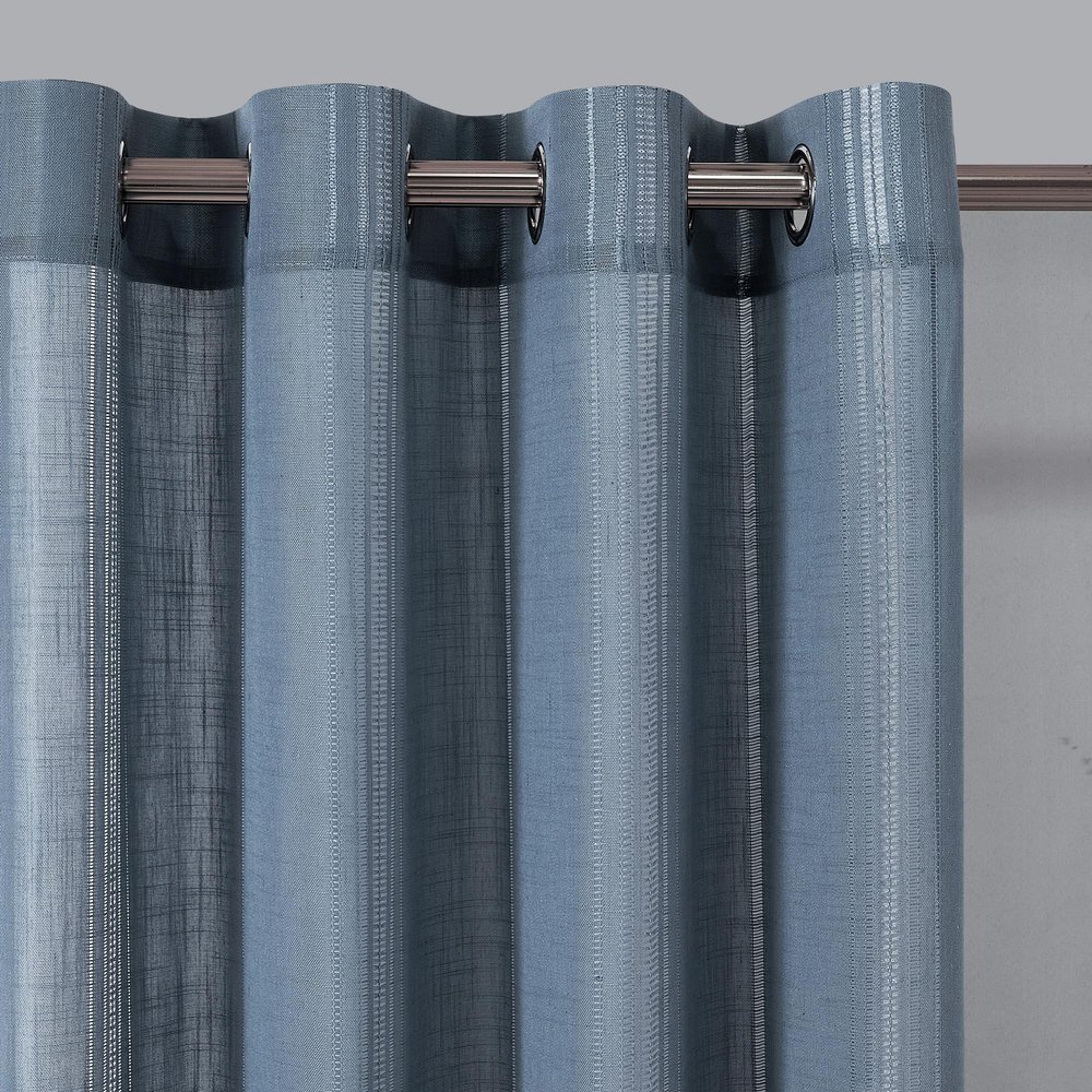 MYSKY HOME Blue Linen-Blend Curtain with Eyelets, 2-Piece Set, 140 x 240 cm