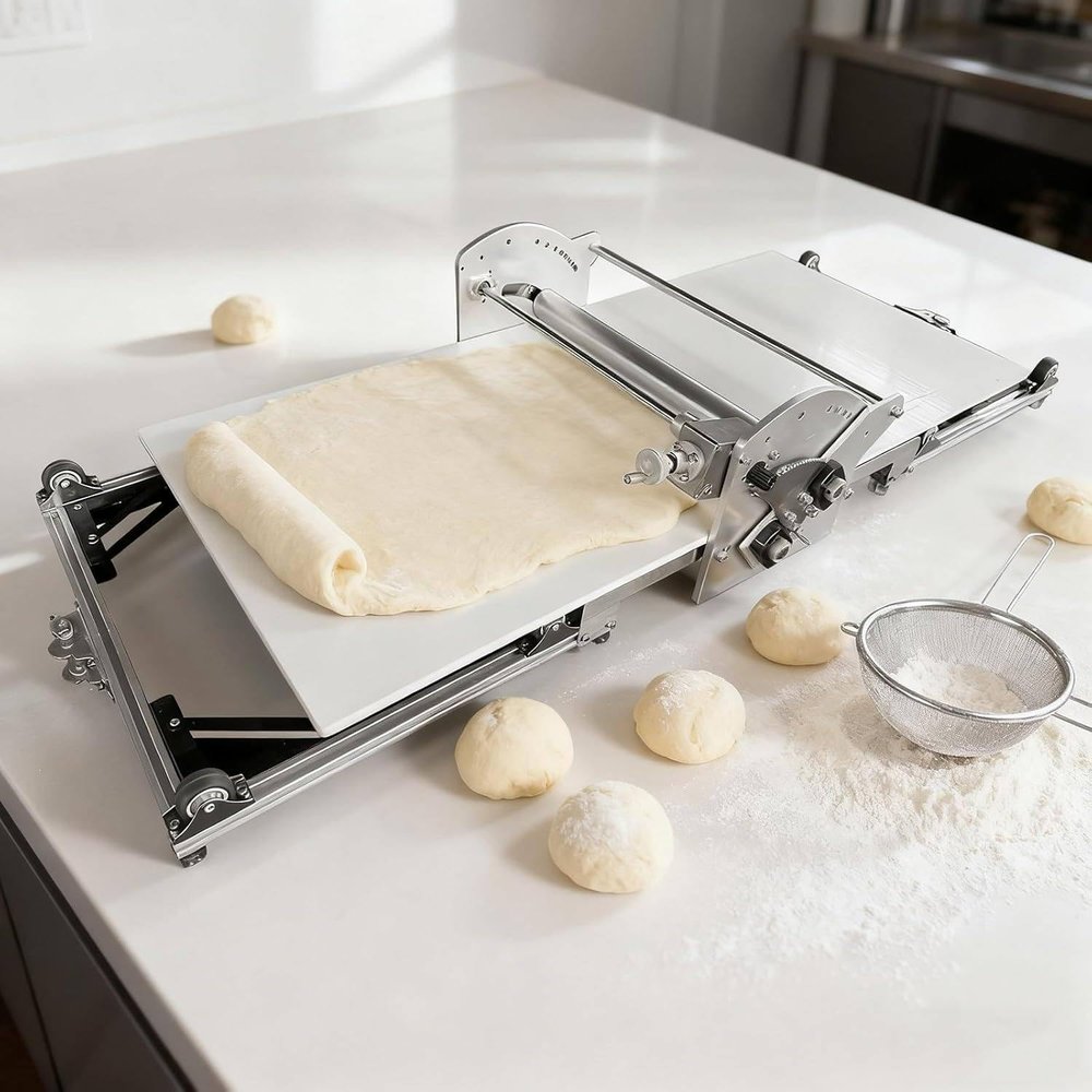 WEIZIIA Electric Croissant Dough Laminating Machine, Foldable Dough Sheeter, Adjustable 2–30 mm, Stainless Steel
